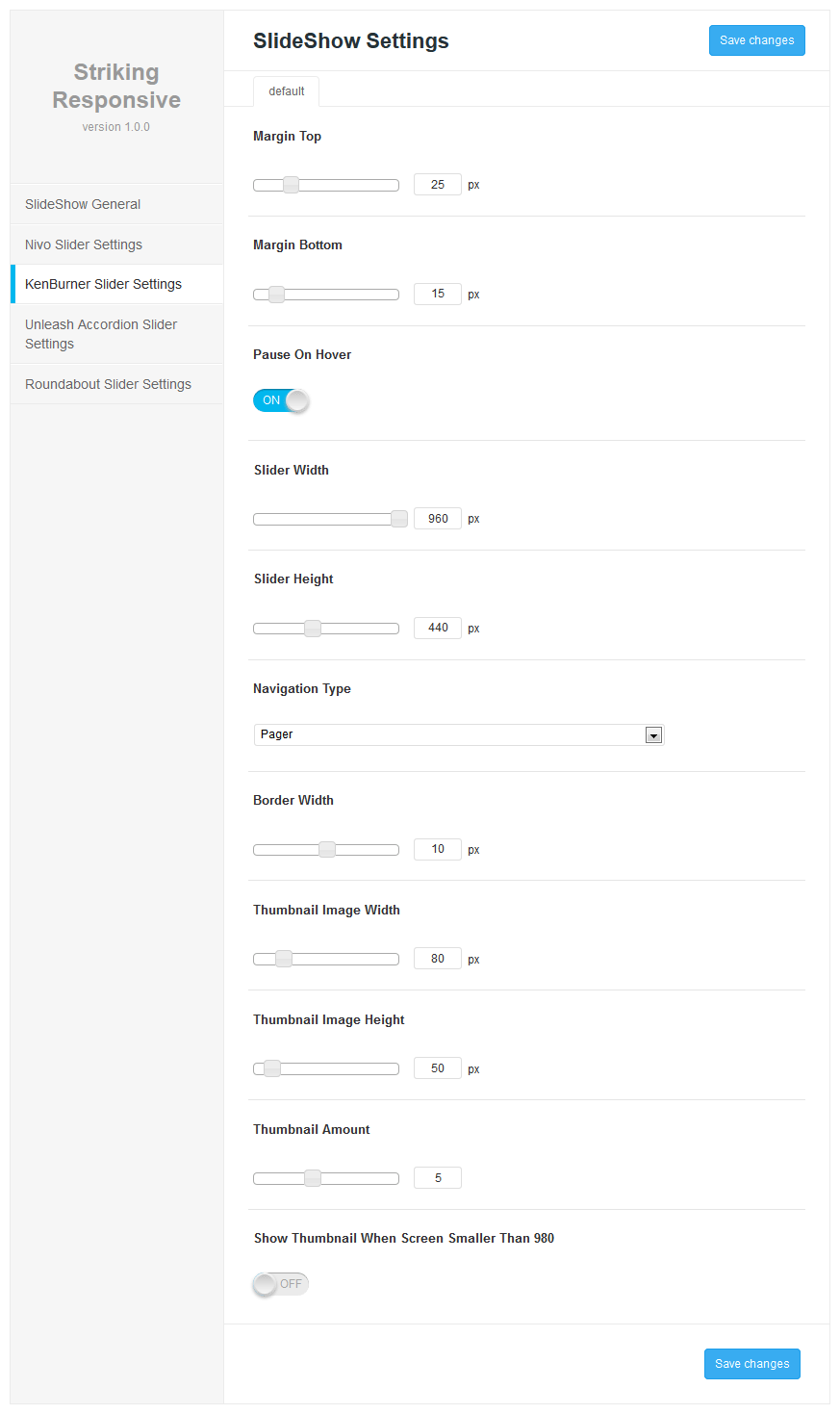 ken Burner Settings which apply to all Ken Burner slideshows.