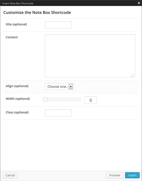 Notebox Shortcode Options Panel